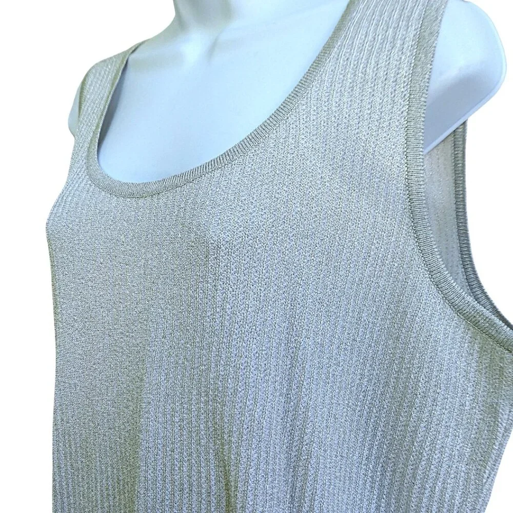 MeTaLLiC St John Santana Knit Tank Top WooL Blend Scoop Neck Ribbed Trim Quality